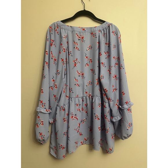Counterparts Floral Peplum Blouse XL – Lavender Ruffle Sleeve High Low Top - Picture 7 of 7